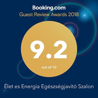 Az Élet & Energia Egészségjavító Szalon Panzió 2018-as Vendégértékelési díja a booking.hu-tól